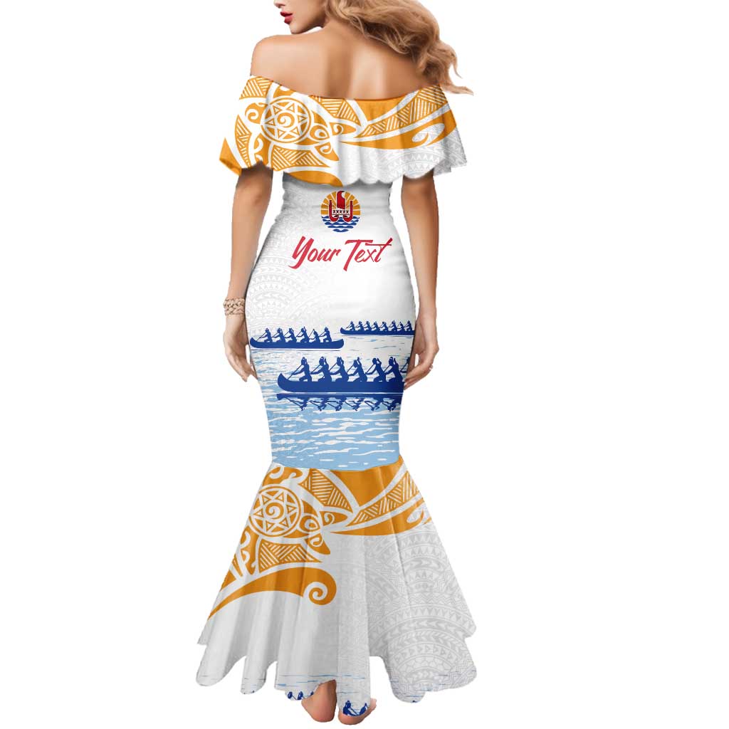 Personalised Hawaiki Nui Va'a French Polynesian Pattern Family Matching Mermaid Dress and Hawaiian Shirt White Color LT03 - Polynesian Pride