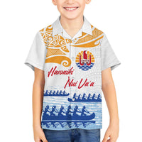 Personalised Hawaiki Nui Va'a French Polynesian Pattern Family Matching Off The Shoulder Long Sleeve Dress and Hawaiian Shirt White Color LT03 Son's Shirt White - Polynesian Pride