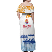 Personalised Hawaiki Nui Va'a French Polynesian Pattern Family Matching Off Shoulder Maxi Dress and Hawaiian Shirt White Color LT03 - Polynesian Pride