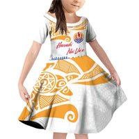 Personalised Hawaiki Nui Va'a French Polynesian Pattern Family Matching Off Shoulder Short Dress and Hawaiian Shirt White Color LT03 Daughter's Dress White - Polynesian Pride