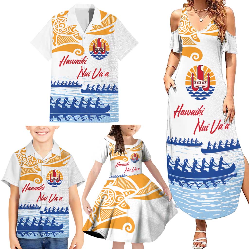 Personalised Hawaiki Nui Va'a French Polynesian Pattern Family Matching Summer Maxi Dress and Hawaiian Shirt White Color LT03 - Polynesian Pride
