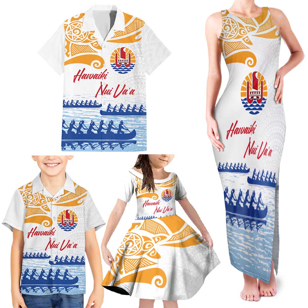 Personalised Hawaiki Nui Va'a French Polynesian Pattern Family Matching Tank Maxi Dress and Hawaiian Shirt White Color LT03 - Polynesian Pride