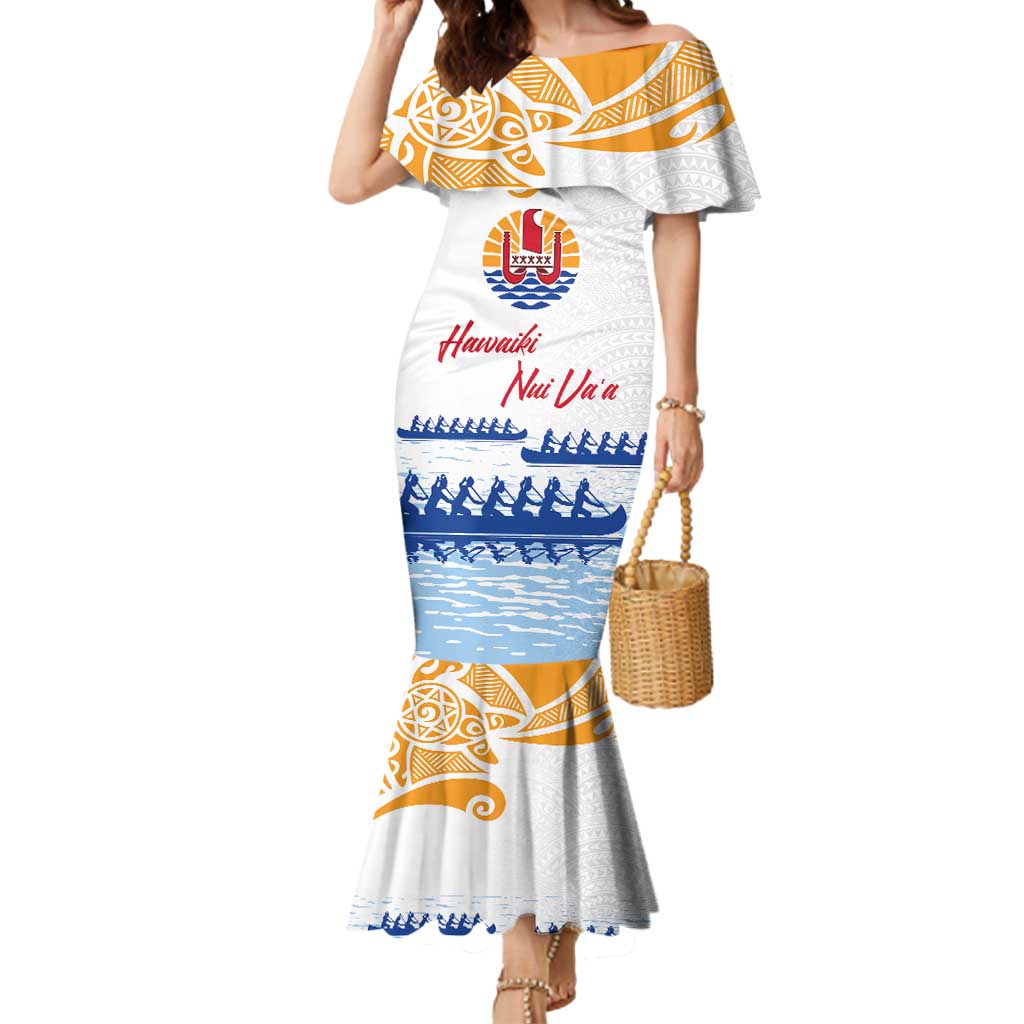 Personalised Hawaiki Nui Va'a French Polynesian Pattern Mermaid Dress White Color LT03 Women White - Polynesian Pride