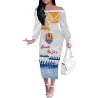Personalised Hawaiki Nui Va'a French Polynesian Pattern Off The Shoulder Long Sleeve Dress White Color