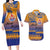 Personalised Hawaiki Nui Va'a French Polynesian Pattern Couples Matching Long Sleeve Bodycon Dress and Hawaiian Shirt Sunset Color