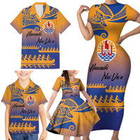 Personalised Hawaiki Nui Va'a French Polynesian Pattern Family Matching Short Sleeve Bodycon Dress and Hawaiian Shirt Sunset Color LT03 - Polynesian Pride