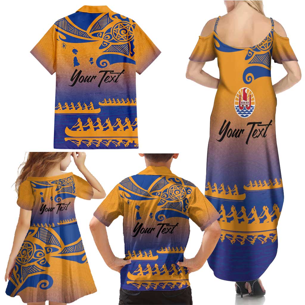Personalised Hawaiki Nui Va'a French Polynesian Pattern Family Matching Summer Maxi Dress and Hawaiian Shirt Sunset Color LT03 - Polynesian Pride
