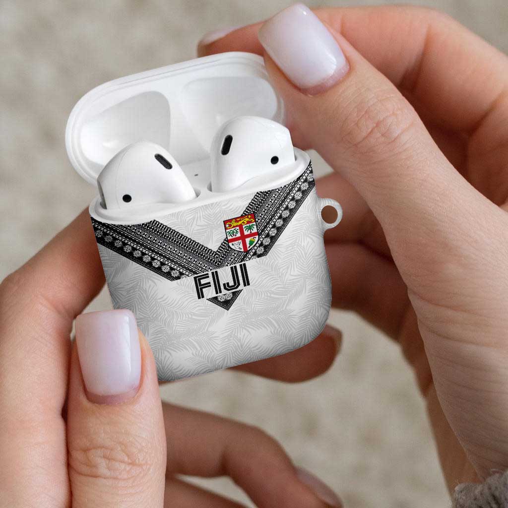 Rugby Fiji AirPods Case Fijian Masi Tribal Sporty Style White Color LT03 - Polynesian Pride