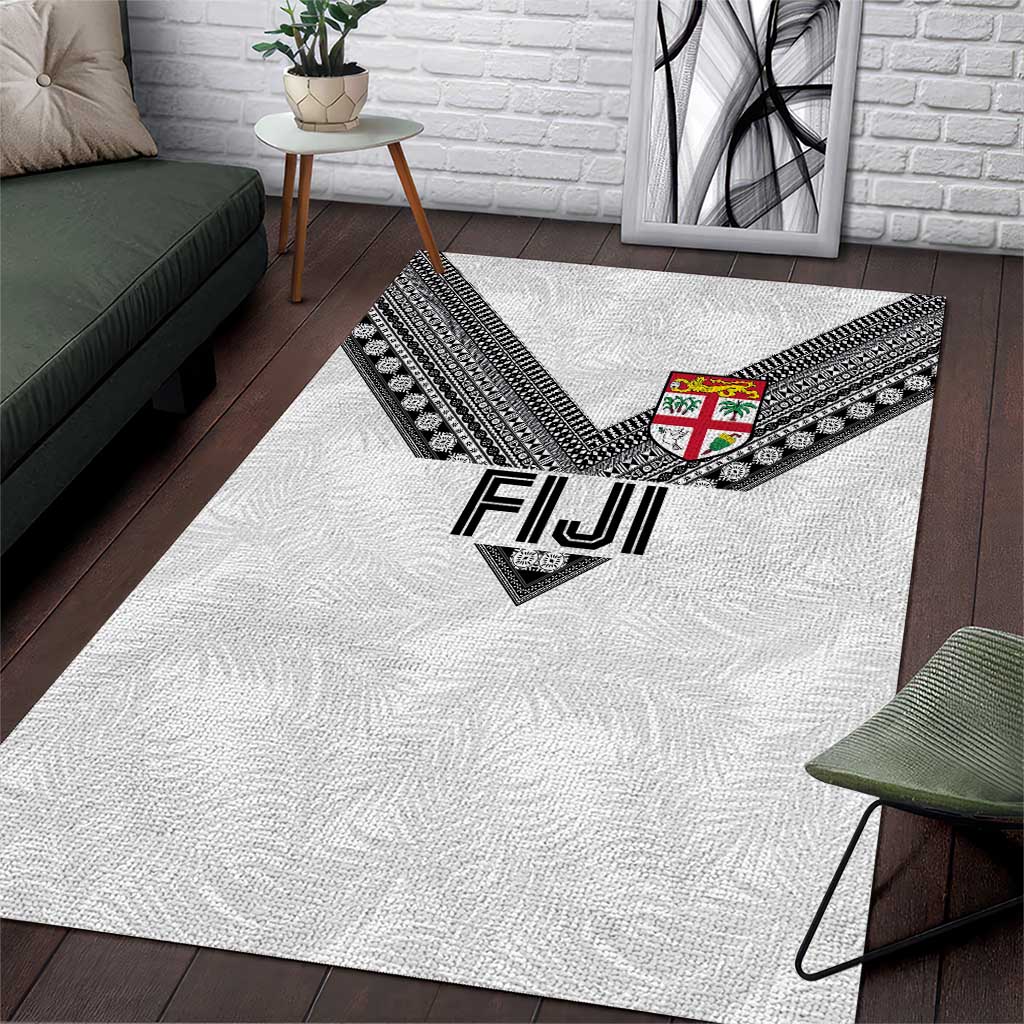 Rugby Fiji Area Rug Fijian Masi Tribal Sporty Style White Color LT03 White - Polynesian Pride