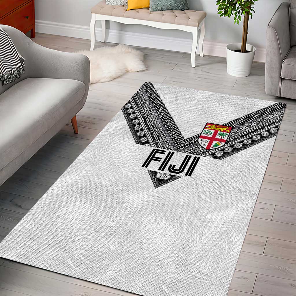 Rugby Fiji Area Rug Fijian Masi Tribal Sporty Style White Color LT03 - Polynesian Pride