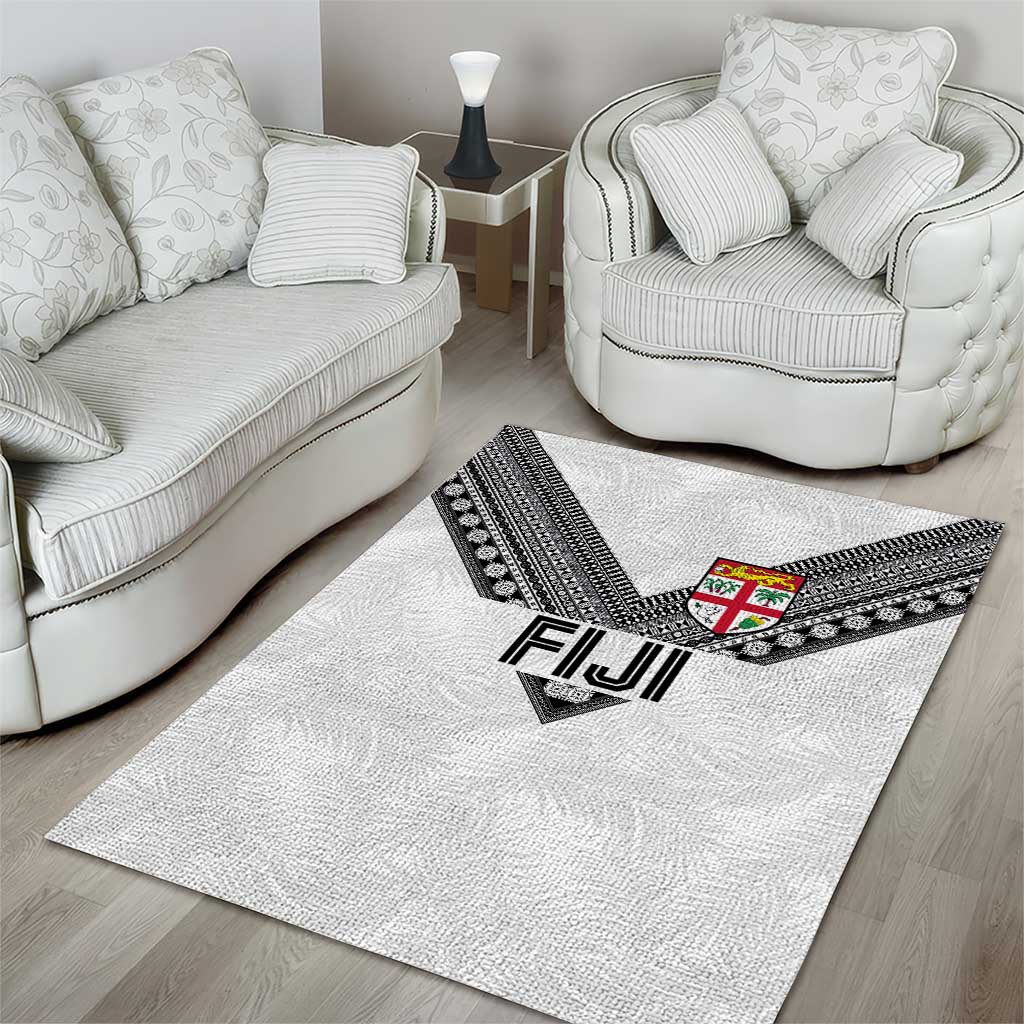 Rugby Fiji Area Rug Fijian Masi Tribal Sporty Style White Color LT03 - Polynesian Pride