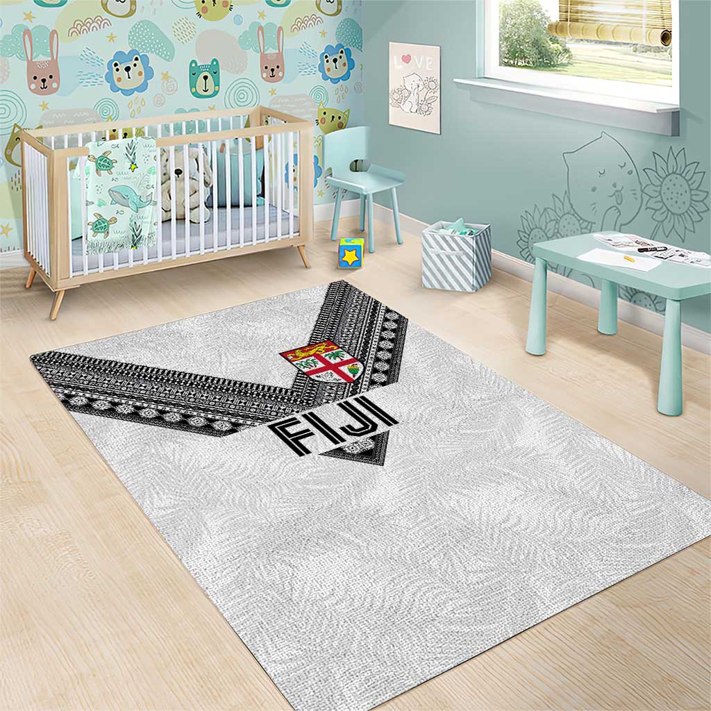 Rugby Fiji Area Rug Fijian Masi Tribal Sporty Style White Color LT03 - Polynesian Pride