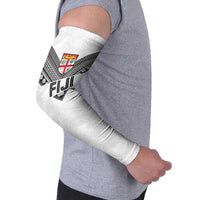 Custom Rugby Fiji Arm Sleeves Fijian Masi Tribal Sporty Style White Color LT03 - Polynesian Pride
