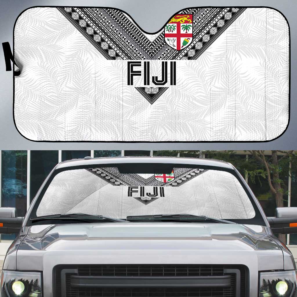 Rugby Fiji Auto Sun Shade Fijian Masi Tribal Sporty Style White Color - Polynesian Pride