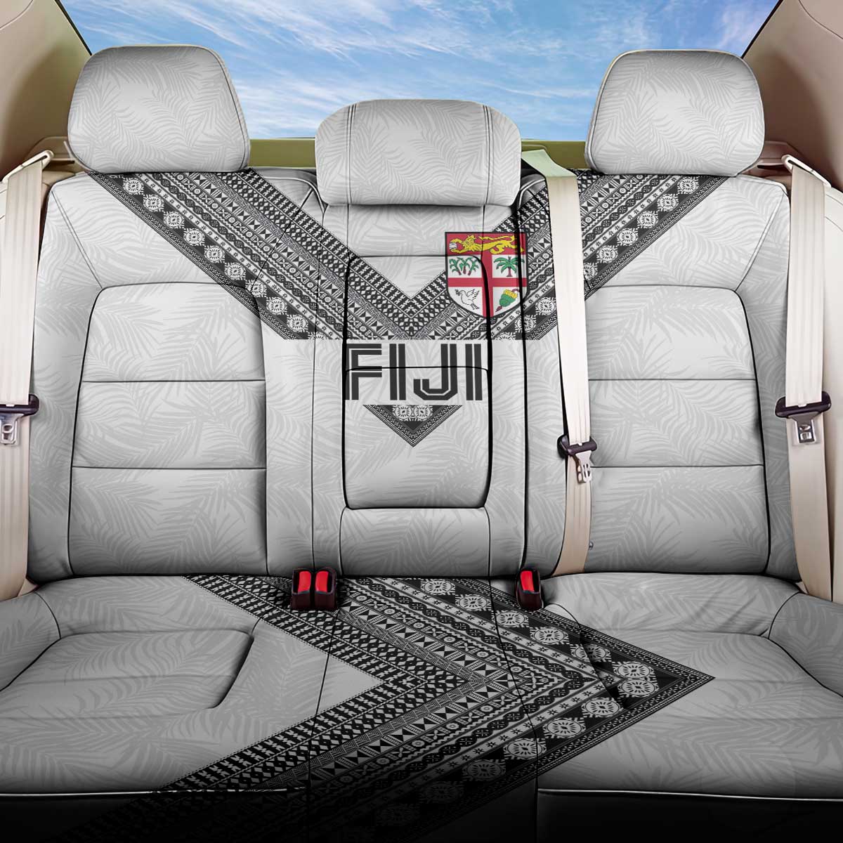 Rugby Fiji Back Car Seat Cover Fijian Masi Tribal Sporty Style White Color LT03 One Size White - Polynesian Pride