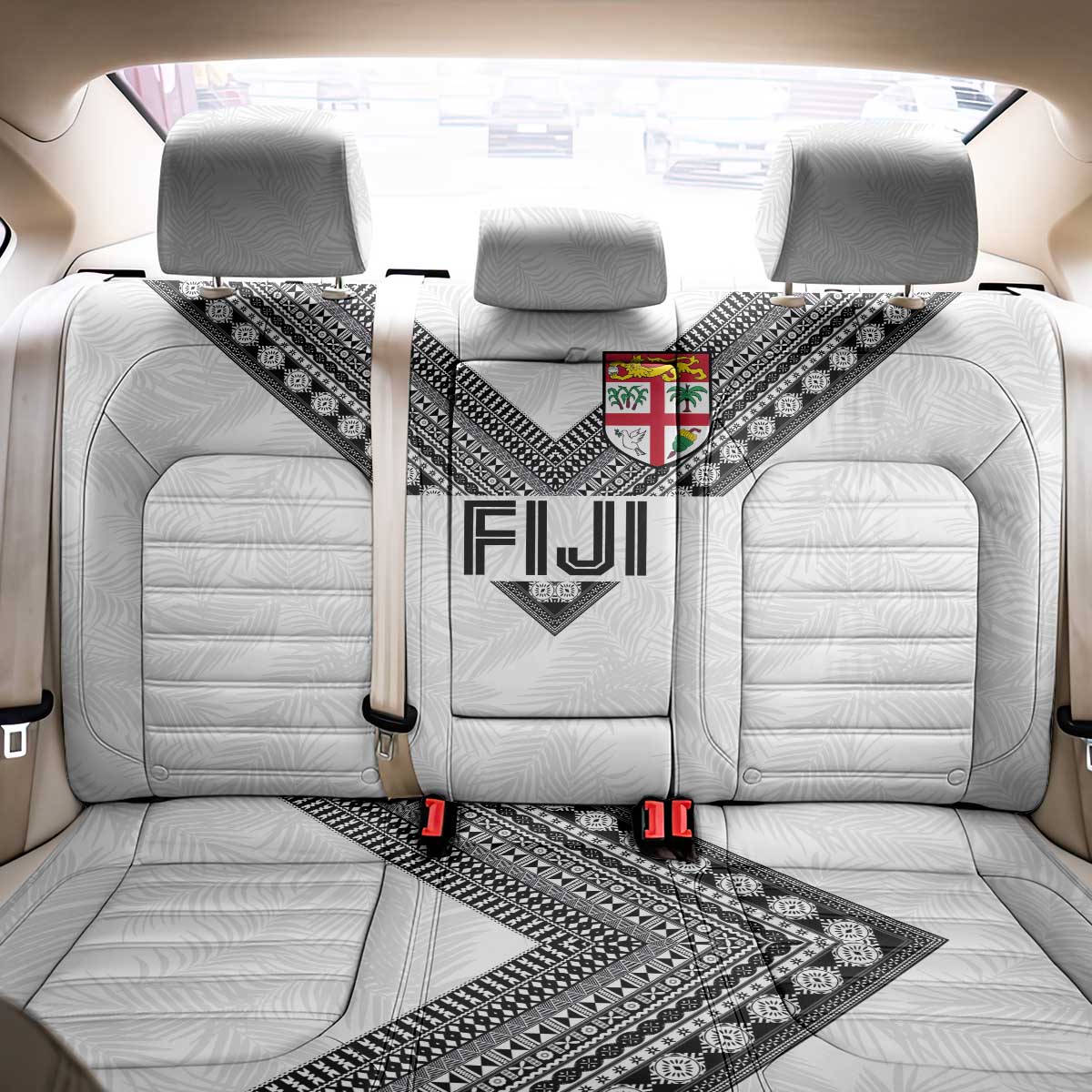 Rugby Fiji Back Car Seat Cover Fijian Masi Tribal Sporty Style White Color LT03 - Polynesian Pride