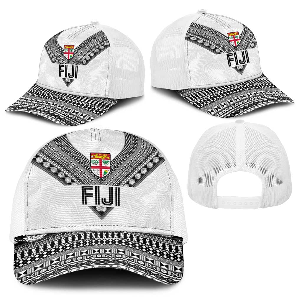 Rugby Fiji Baseball Net Cap Fijian Masi Tribal Sporty Style White Color - Polynesian Pride
