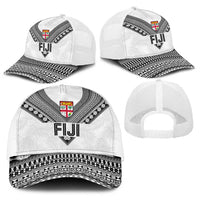 Rugby Fiji Baseball Net Cap Fijian Masi Tribal Sporty Style White Color - Polynesian Pride
