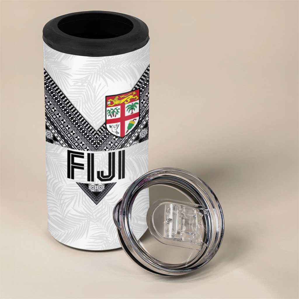 Custom Rugby Fiji 4 in 1 Can Cooler Tumbler Fijian Masi Tribal Sporty Style White Color LT03 - Polynesian Pride