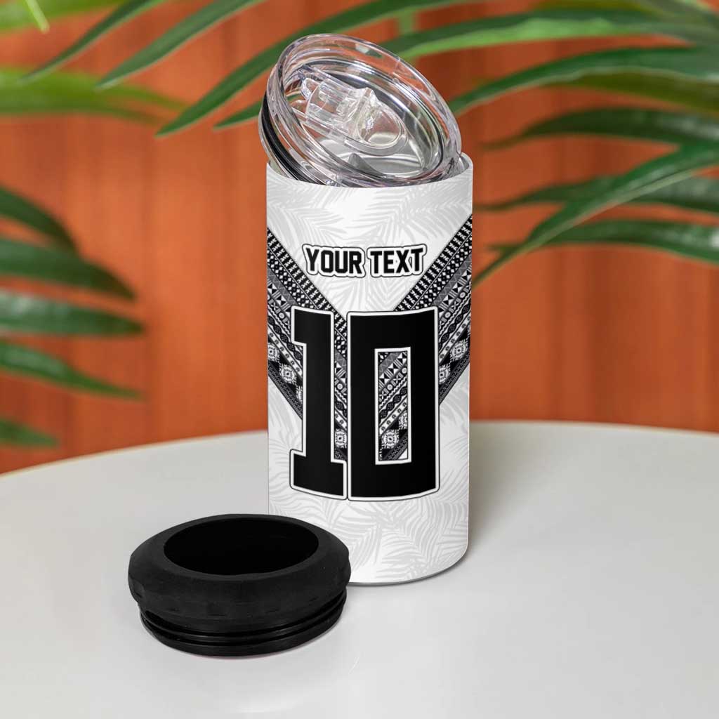 Custom Rugby Fiji 4 in 1 Can Cooler Tumbler Fijian Masi Tribal Sporty Style White Color LT03 - Polynesian Pride