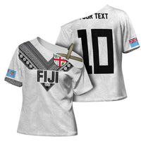 Custom Rugby Fiji Cross Shoulder Shirt Fijian Masi Tribal Sporty Style White Color LT03 - Polynesian Pride
