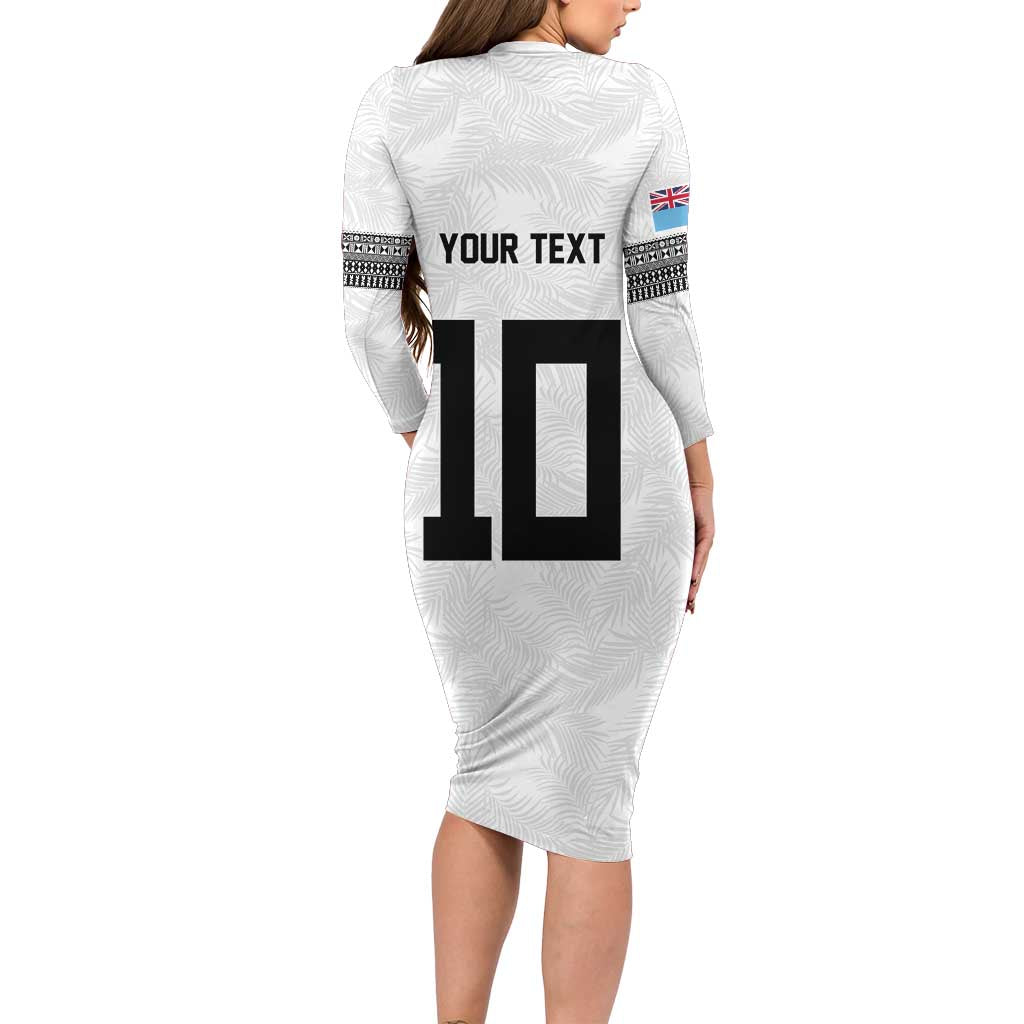 Custom Rugby Fiji Family Matching Long Sleeve Bodycon Dress and Hawaiian Shirt Fijian Masi Tribal Sporty Style White Color LT03 - Polynesian Pride