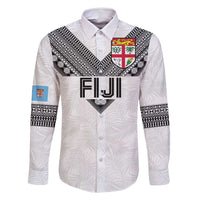 Custom Rugby Fiji Family Matching Mermaid Dress and Hawaiian Shirt Fijian Masi Tribal Sporty Style White Color LT03 Dad's Shirt - Long Sleeve White - Polynesian Pride
