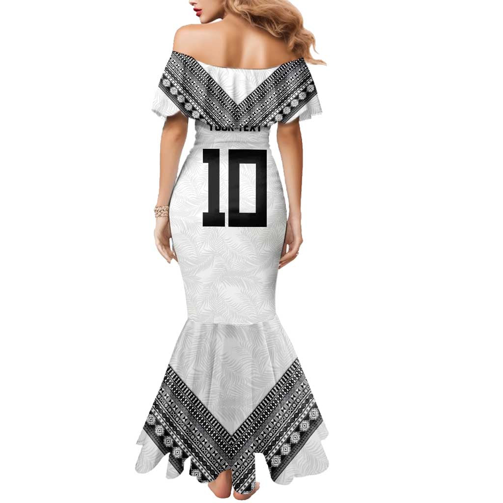 Custom Rugby Fiji Family Matching Mermaid Dress and Hawaiian Shirt Fijian Masi Tribal Sporty Style White Color LT03 - Polynesian Pride