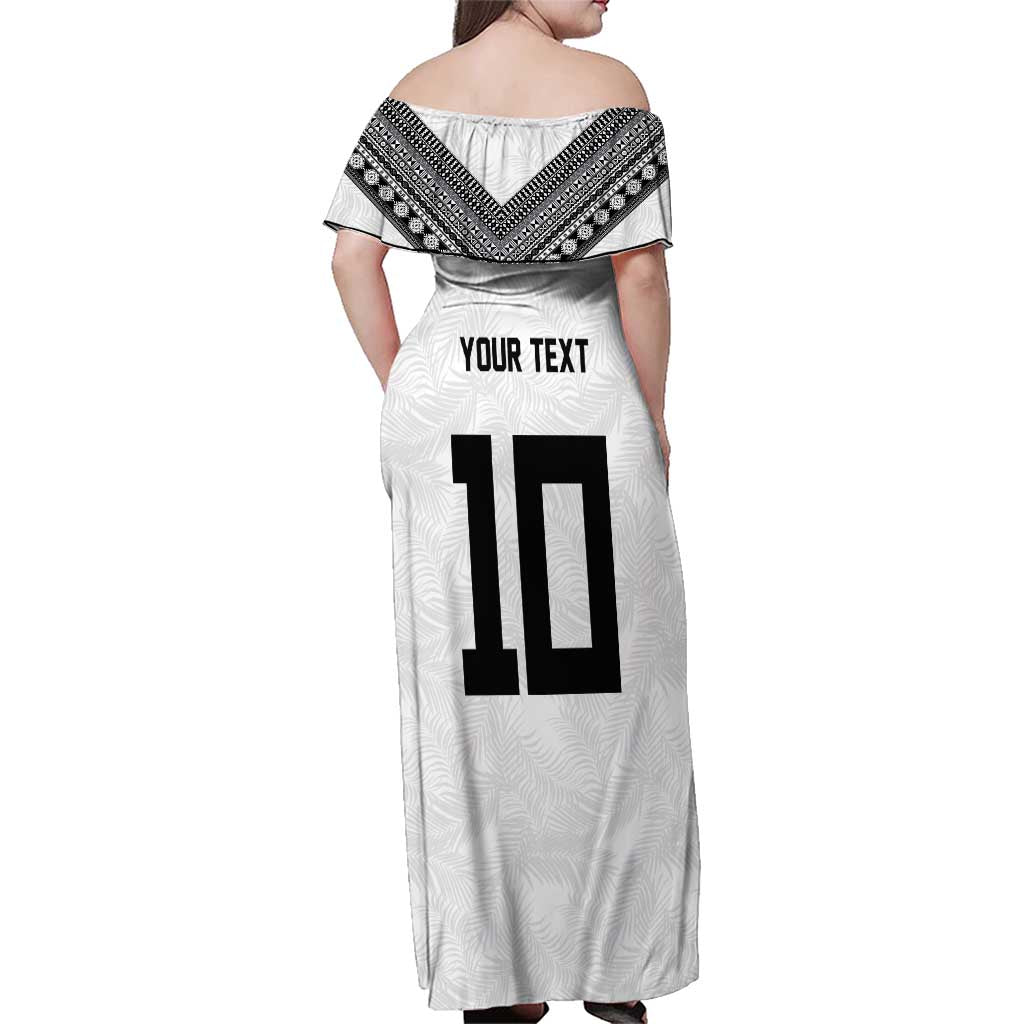 Custom Rugby Fiji Family Matching Off Shoulder Maxi Dress and Hawaiian Shirt Fijian Masi Tribal Sporty Style White Color LT03 - Polynesian Pride
