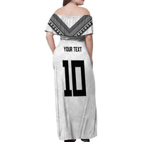 Custom Rugby Fiji Family Matching Off Shoulder Maxi Dress and Hawaiian Shirt Fijian Masi Tribal Sporty Style White Color LT03 - Polynesian Pride