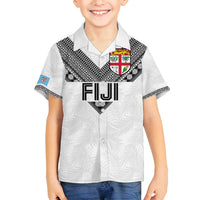 Custom Rugby Fiji Family Matching Off Shoulder Maxi Dress and Hawaiian Shirt Fijian Masi Tribal Sporty Style White Color LT03 Son's Shirt White - Polynesian Pride