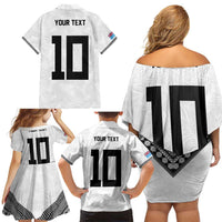 Custom Rugby Fiji Family Matching Off Shoulder Short Dress and Hawaiian Shirt Fijian Masi Tribal Sporty Style White Color LT03 - Polynesian Pride