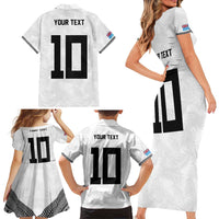 Custom Rugby Fiji Family Matching Short Sleeve Bodycon Dress and Hawaiian Shirt Fijian Masi Tribal Sporty Style White Color LT03 - Polynesian Pride