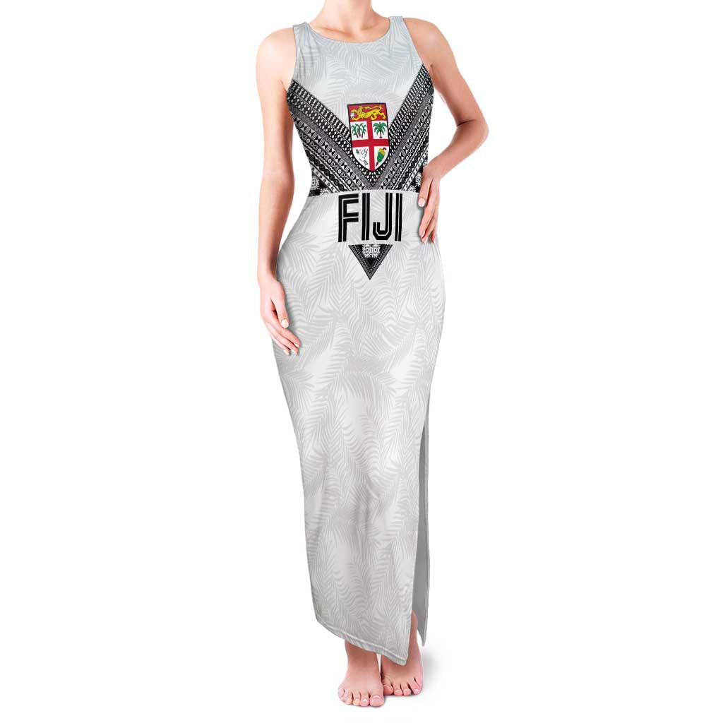 Custom Rugby Fiji Family Matching Tank Maxi Dress and Hawaiian Shirt Fijian Masi Tribal Sporty Style White Color LT03 Mom's Dress White - Polynesian Pride