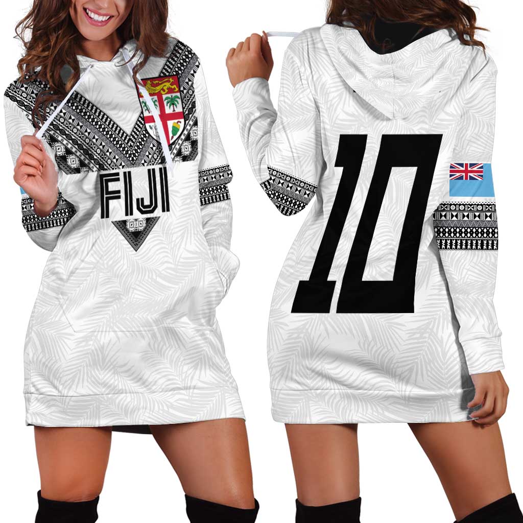 Custom Rugby Fiji Hoodie Dress Fijian Masi Tribal Sporty Style White Color LT03 - Polynesian Pride