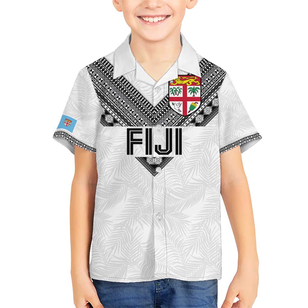 Custom Rugby Fiji Kid Hawaiian Shirt Fijian Masi Tribal Sporty Style White Color LT03 Kid White - Polynesian Pride