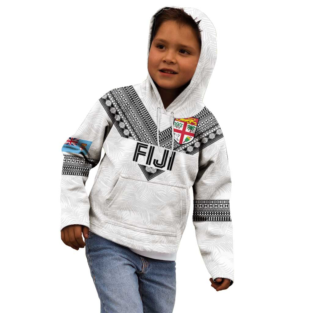 Custom Rugby Fiji Kid Hoodie Fijian Masi Tribal Sporty Style White Color LT03 - Polynesian Pride