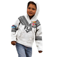 Custom Rugby Fiji Kid Hoodie Fijian Masi Tribal Sporty Style White Color LT03 - Polynesian Pride
