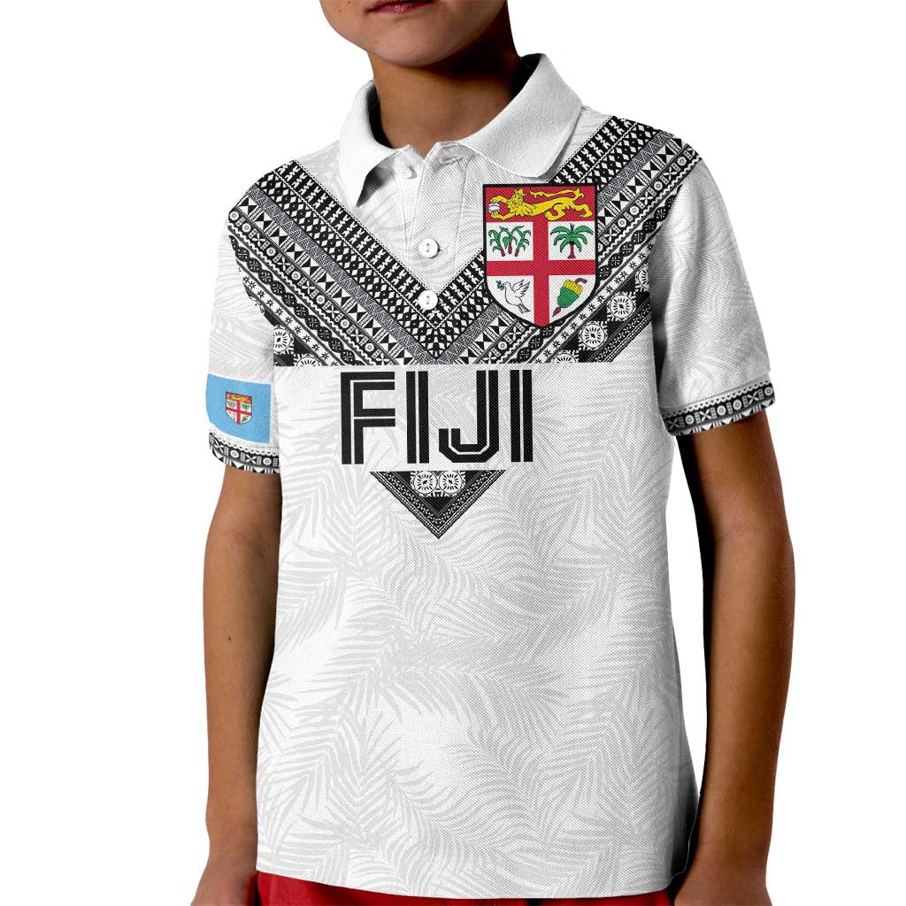 Custom Rugby Fiji Kid Polo Shirt Fijian Masi Tribal Sporty Style White Color LT03 Kid White - Polynesian Pride