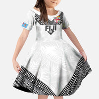 Custom Rugby Fiji Kid Short Sleeve Dress Fijian Masi Tribal Sporty Style White Color LT03 KID White - Polynesian Pride