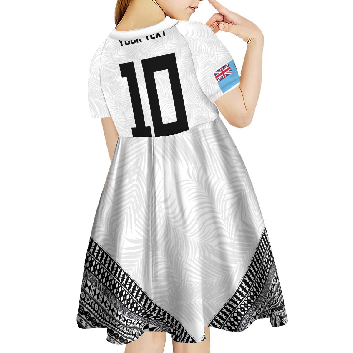 Custom Rugby Fiji Kid Short Sleeve Dress Fijian Masi Tribal Sporty Style White Color LT03 - Polynesian Pride