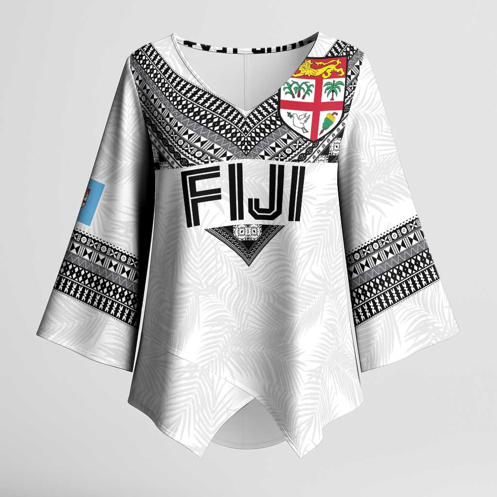 Custom Rugby Fiji Kimono Sleeve Blouse Fijian Masi Tribal Sporty Style White Color LT03 Female White - Polynesian Pride