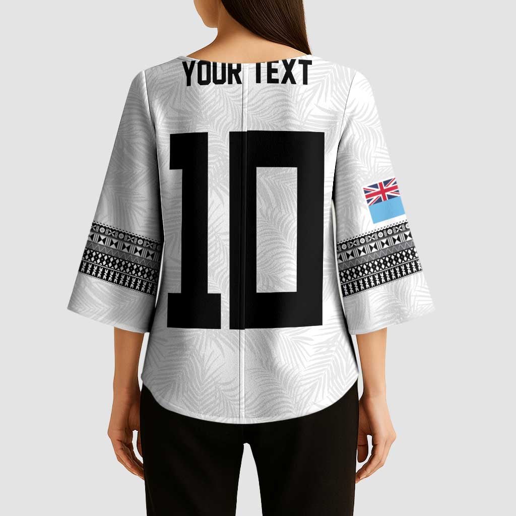 Custom Rugby Fiji Kimono Sleeve Blouse Fijian Masi Tribal Sporty Style White Color LT03 - Polynesian Pride