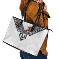 Rugby Fiji Leather Tote Bag Fijian Masi Tribal Sporty Style White Color LT03 - Polynesian Pride