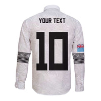 Custom Rugby Fiji Long Sleeve Button Shirt Fijian Masi Tribal Sporty Style White Color - Polynesian Pride
