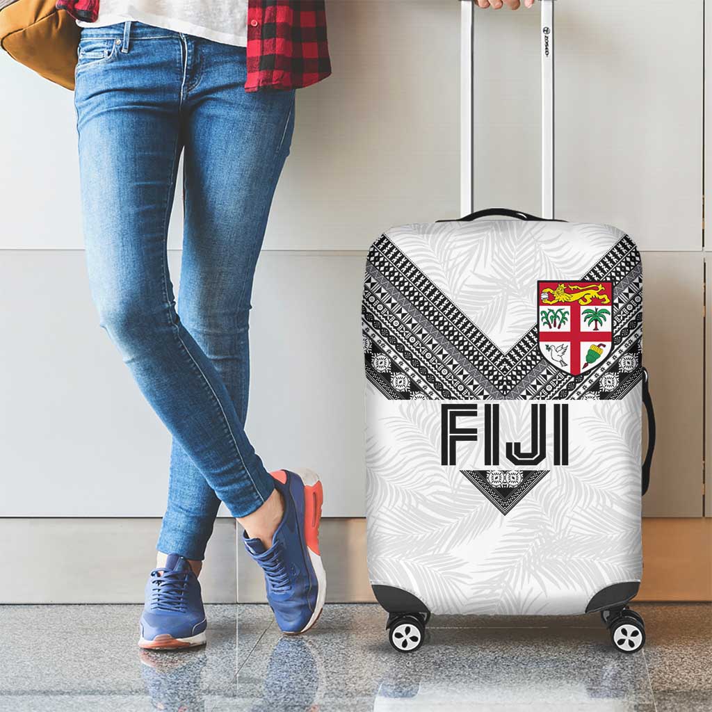 Rugby Fiji Luggage Cover Fijian Masi Tribal Sporty Style White Color LT03 - Polynesian Pride