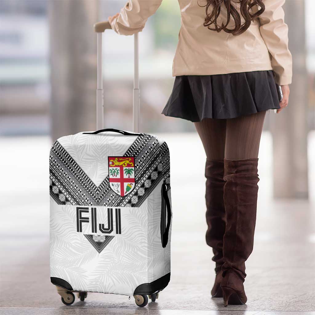 Rugby Fiji Luggage Cover Fijian Masi Tribal Sporty Style White Color LT03 - Polynesian Pride