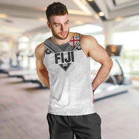 Custom Rugby Fiji Men Tank Top Fijian Masi Tribal Sporty Style White Color LT03 White - Polynesian Pride