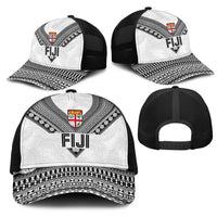 Rugby Fiji Mesh Trucker Cap Fijian Masi Tribal Sporty Style White Color - Polynesian Pride