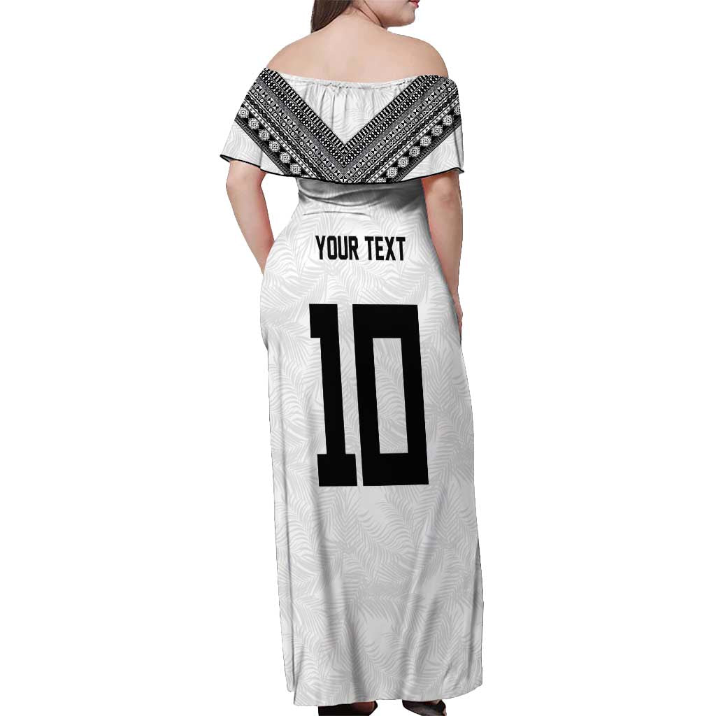 Custom Rugby Fiji Off Shoulder Maxi Dress Fijian Masi Tribal Sporty Style White Color LT03 - Polynesian Pride